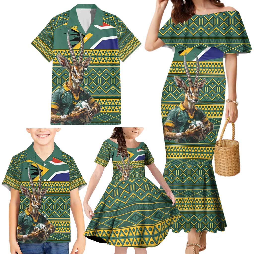 Custom South Africa Rugby Bokke Mascot Family Matching Mermaid Dress and Hawaiian Shirt With Flag Style LT9 - Wonder Print Shop