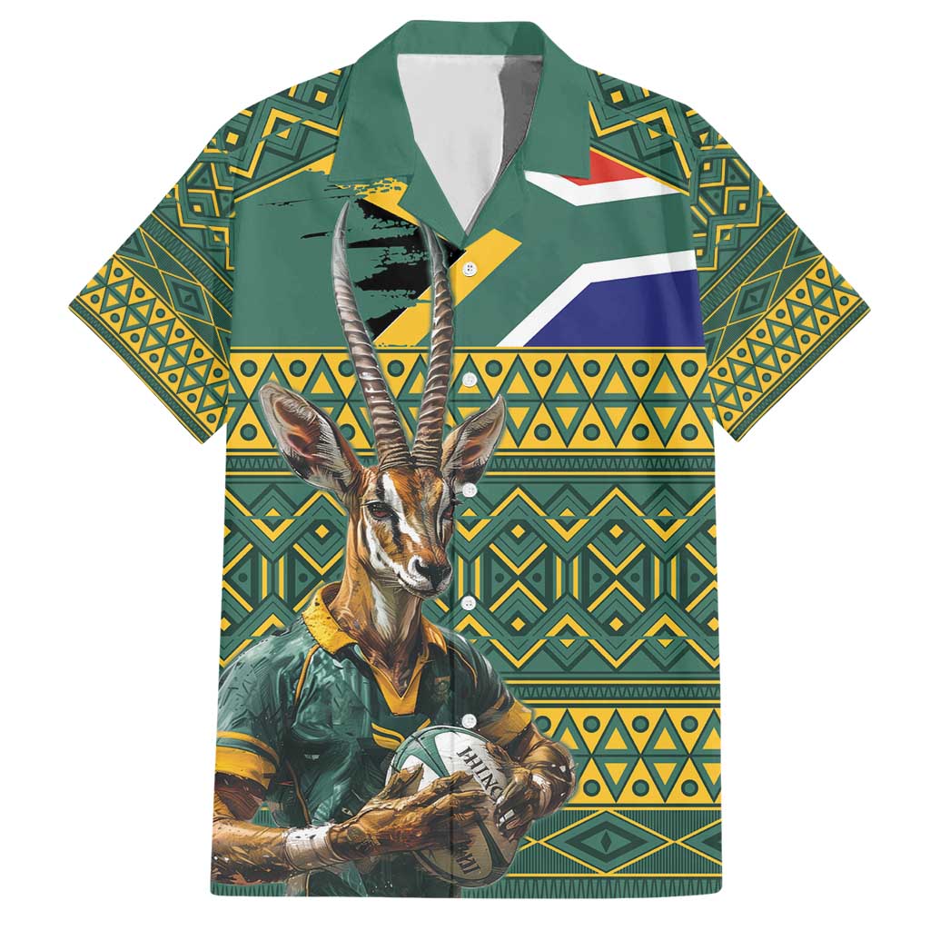 Custom South Africa Rugby Bokke Mascot Hawaiian Shirt With Flag Style - Wonder Print Shop