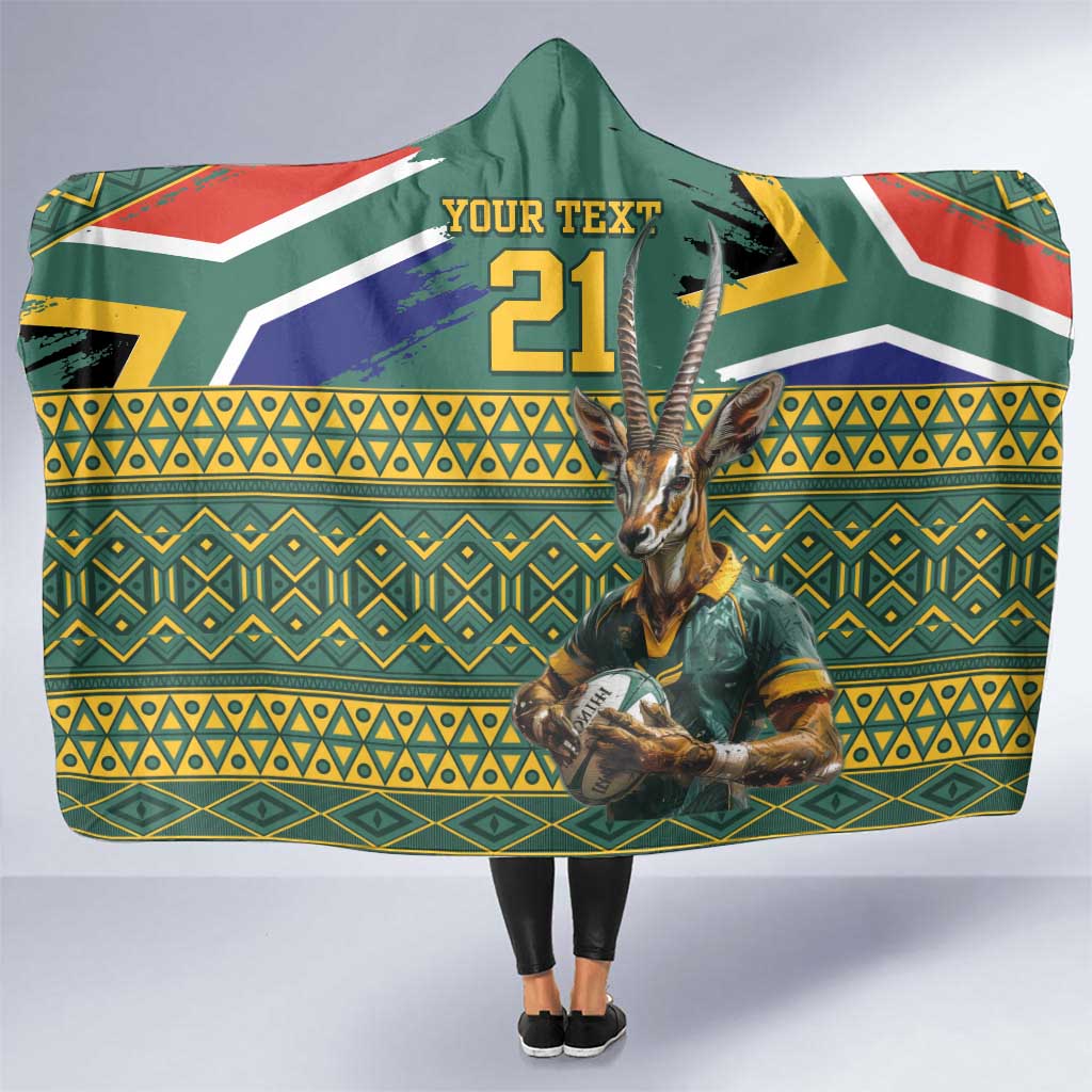 Custom South Africa Rugby Bokke Mascot Hooded Blanket With Flag Style