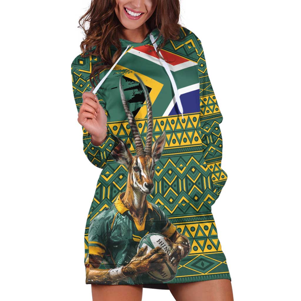 Custom South Africa Rugby Bokke Mascot Hoodie Dress With Flag Style - Wonder Print Shop