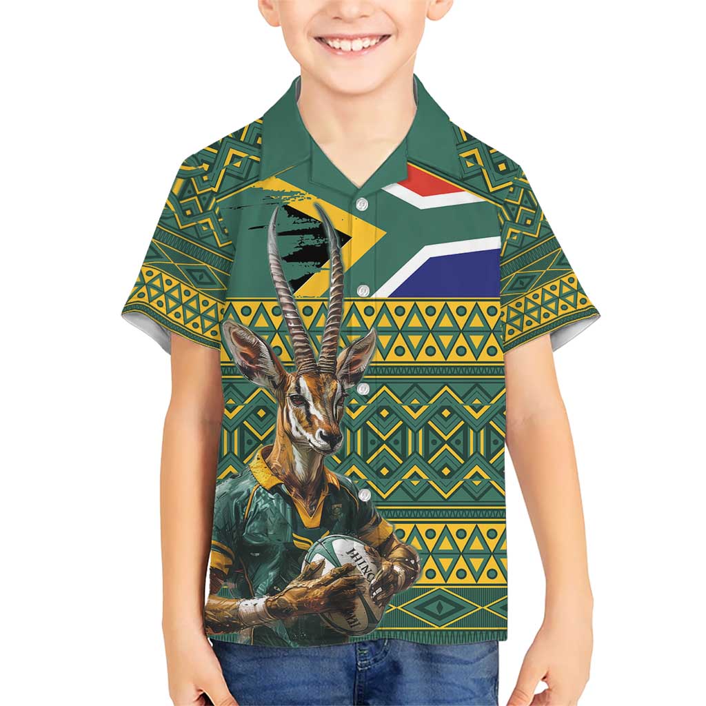 Custom South Africa Rugby Bokke Mascot Kid Hawaiian Shirt With Flag Style - Wonder Print Shop