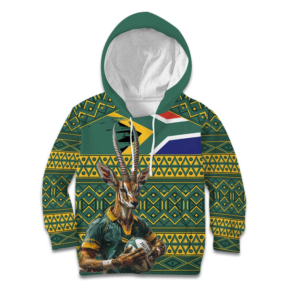 Custom South Africa Rugby Bokke Mascot Kid Hoodie With Flag Style - Wonder Print Shop