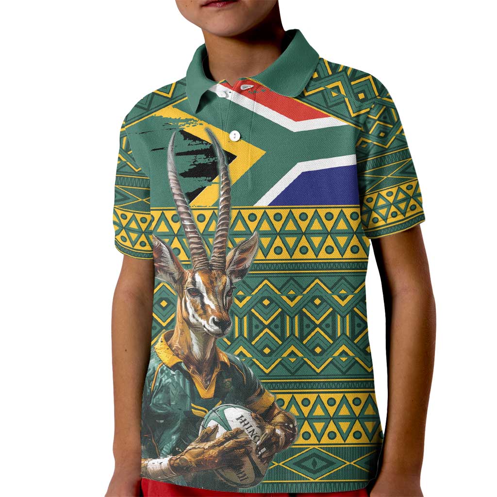 Custom South Africa Rugby Bokke Mascot Kid Polo Shirt With Flag Style - Wonder Print Shop