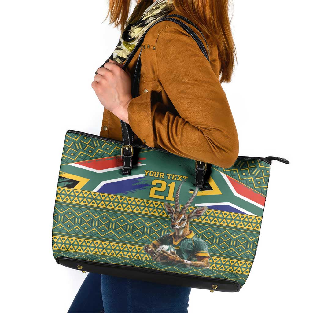 Custom South Africa Rugby Bokke Mascot Leather Tote Bag With Flag Style