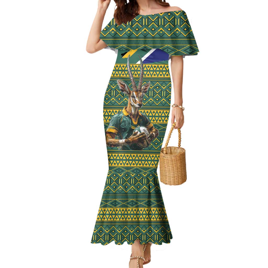 Custom South Africa Rugby Bokke Mascot Mermaid Dress With Flag Style - Wonder Print Shop