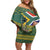 Custom South Africa Rugby Bokke Mascot Off Shoulder Short Dress With Flag Style - Wonder Print Shop