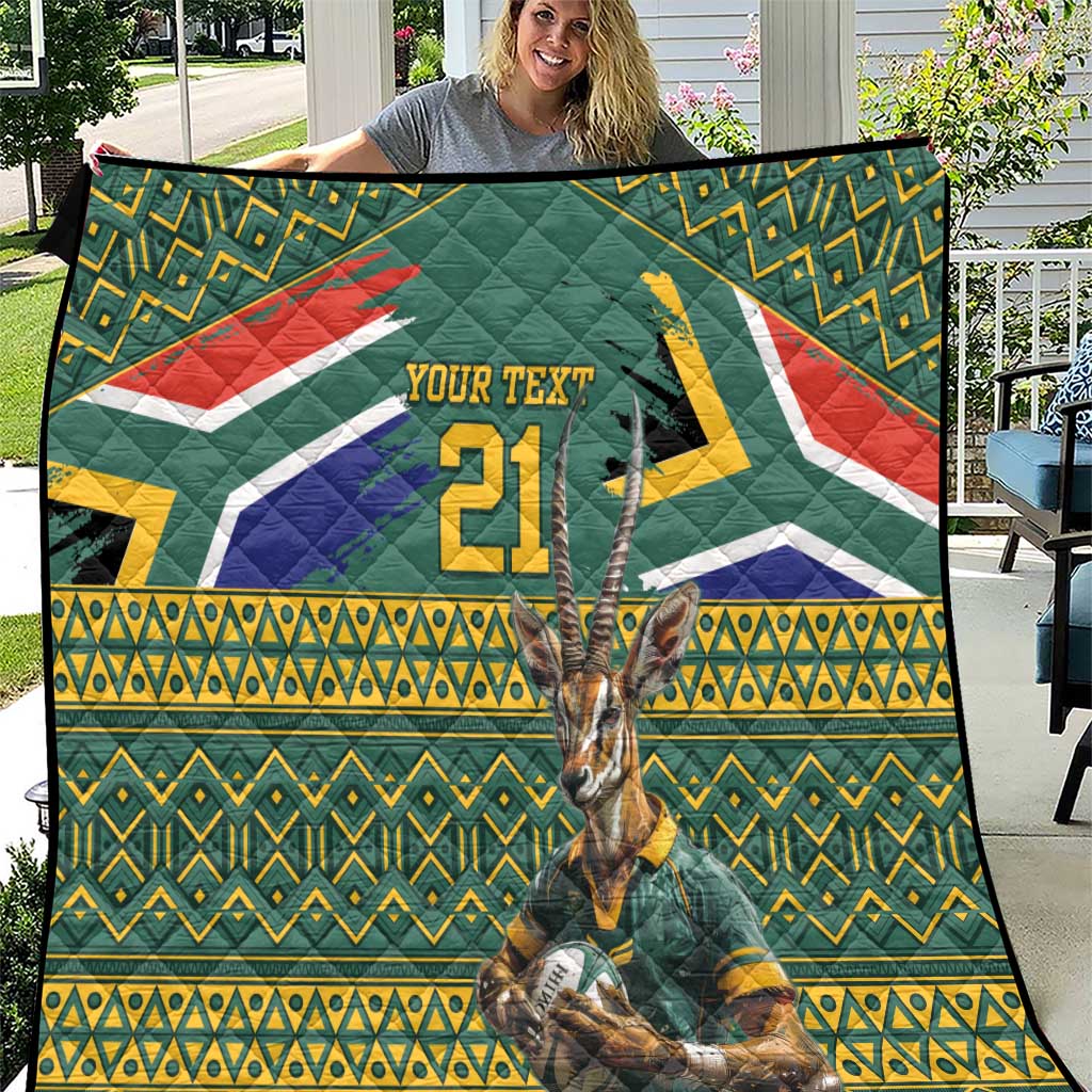 Custom South Africa Rugby Bokke Mascot Quilt With Flag Style