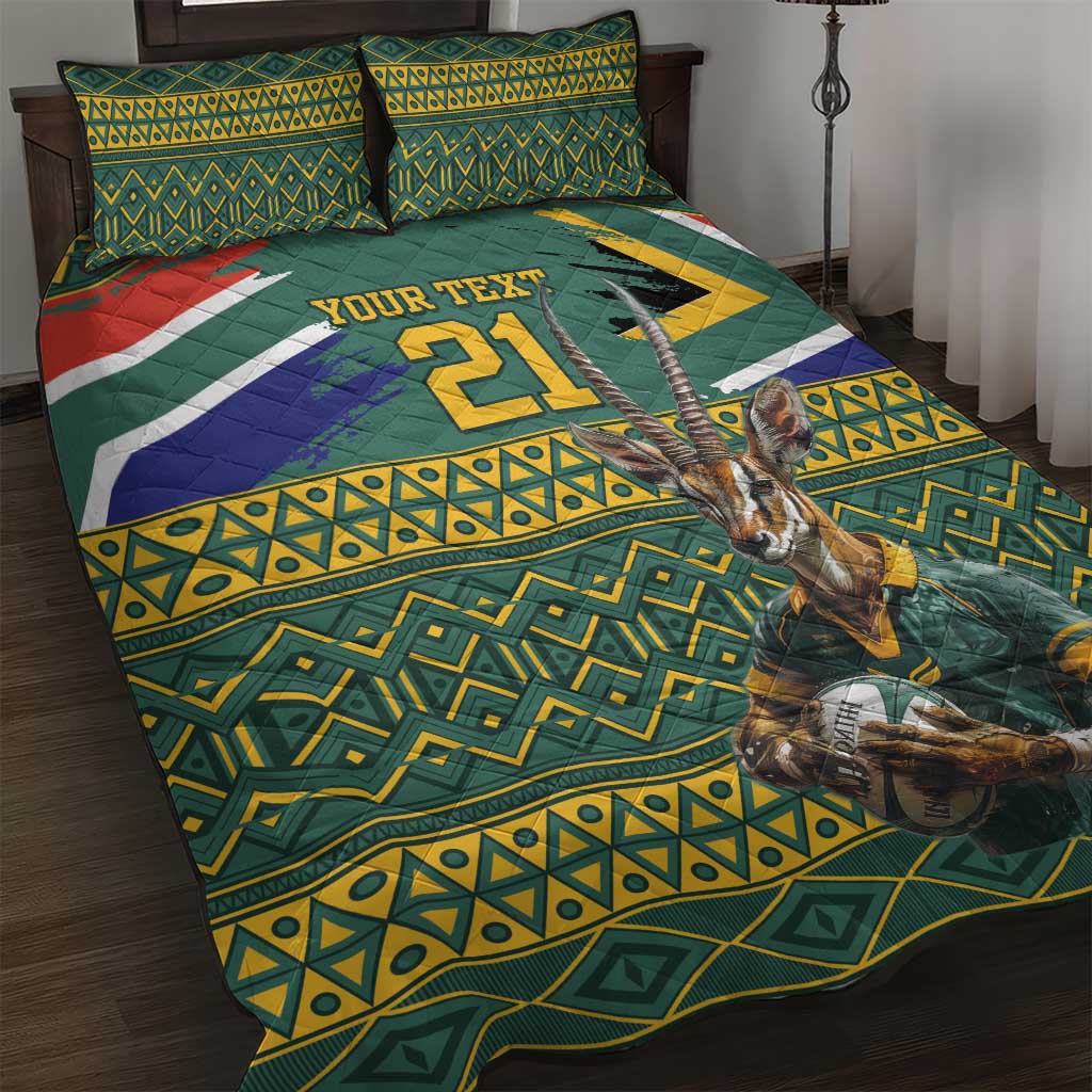 Custom South Africa Rugby Bokke Mascot Quilt Bed Set With Flag Style - Wonder Print Shop