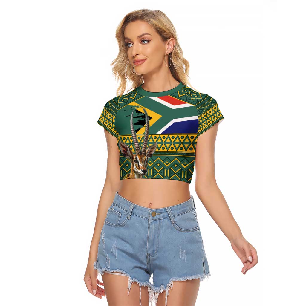 Custom South Africa Rugby Bokke Mascot Raglan Cropped T Shirt With Flag Style - Wonder Print Shop