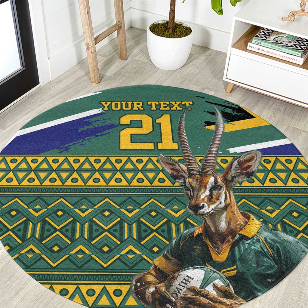 Custom South Africa Rugby Bokke Mascot Round Carpet With Flag Style