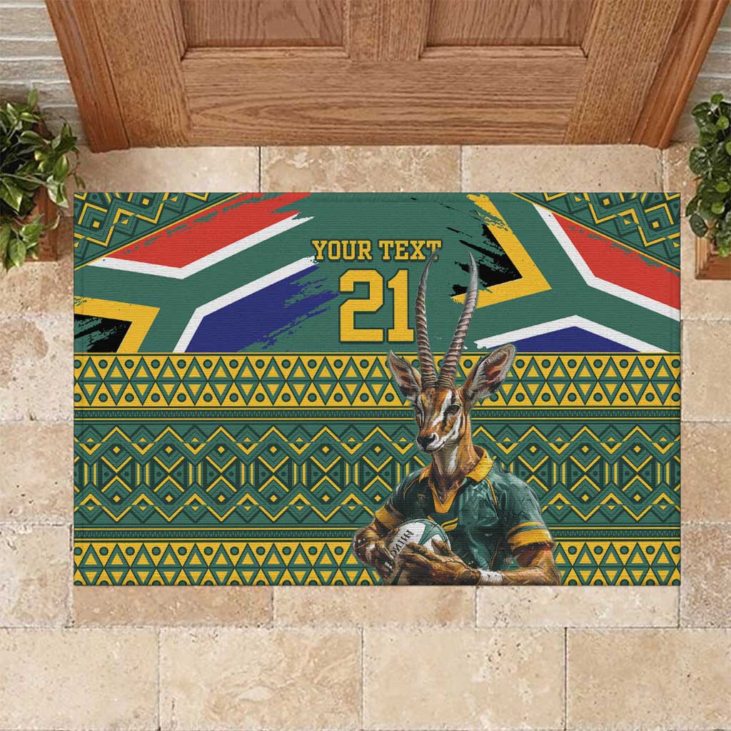 Custom South Africa Rugby Bokke Mascot Rubber Doormat With Flag Style - Wonder Print Shop