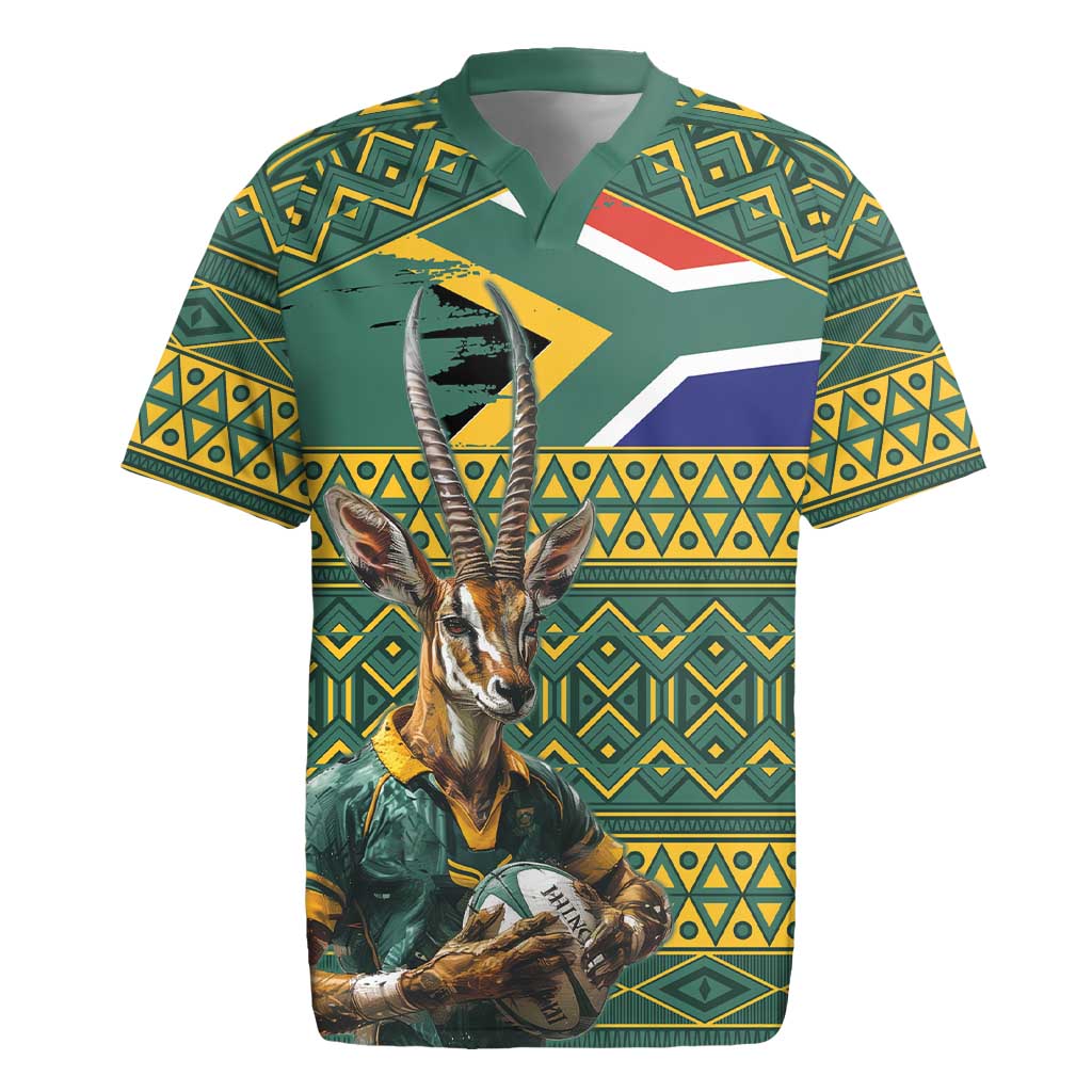 Custom South Africa Rugby Bokke Mascot Rugby Jersey With Flag Style - Wonder Print Shop