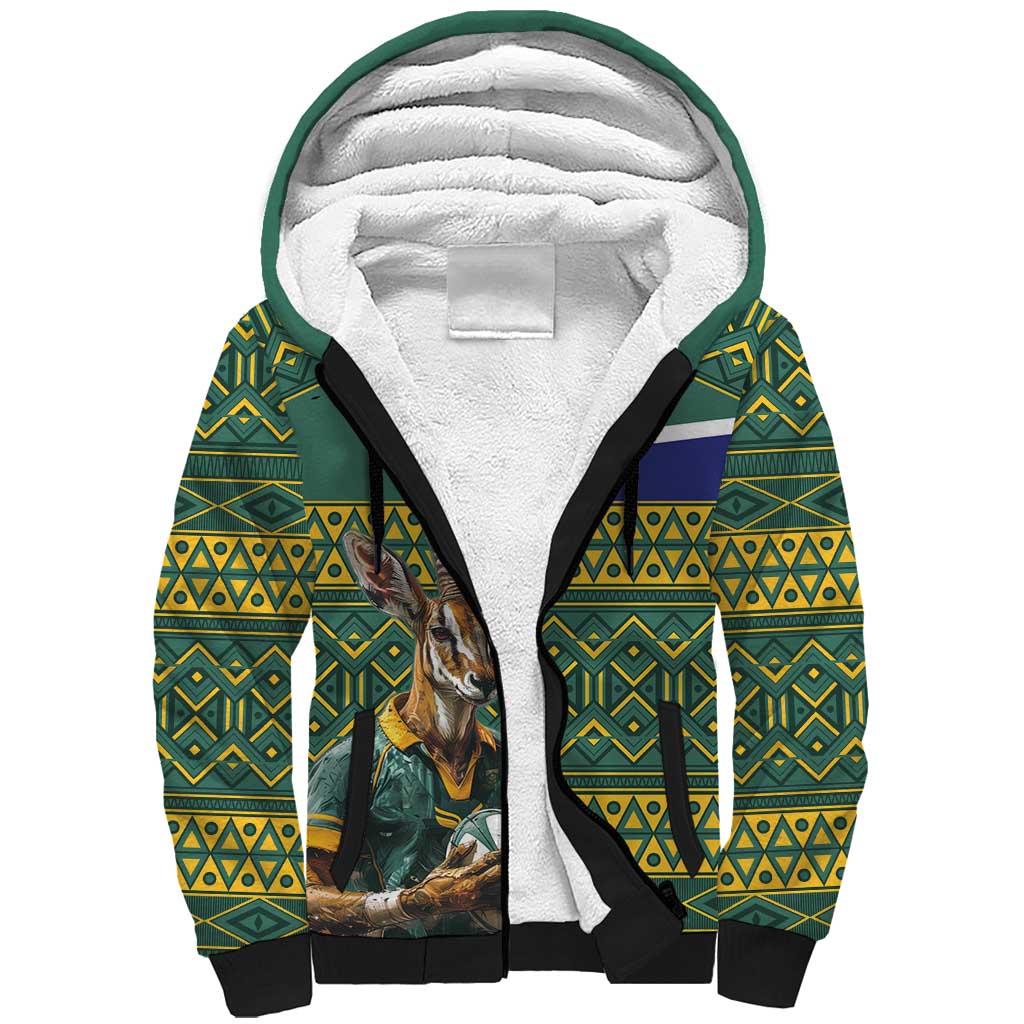 Custom South Africa Rugby Bokke Mascot Sherpa Hoodie With Flag Style - Wonder Print Shop