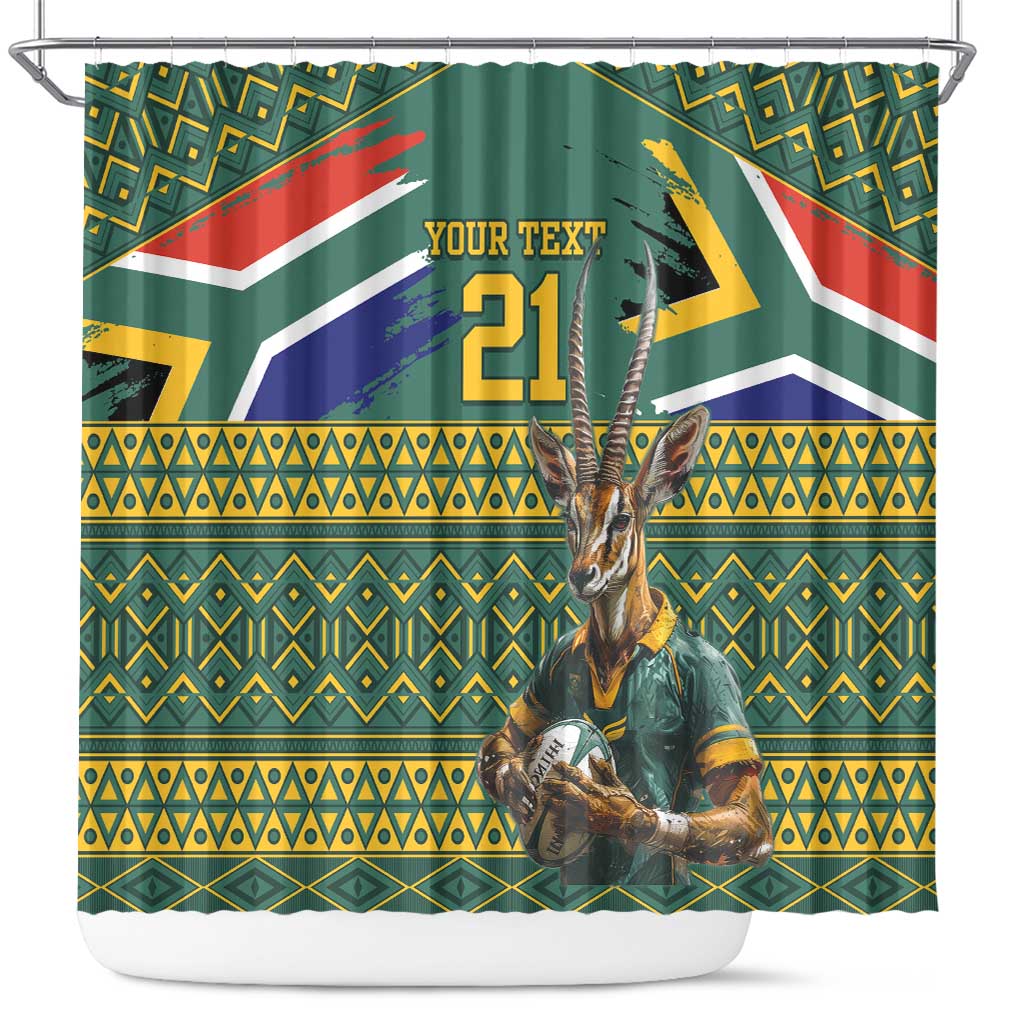 Custom South Africa Rugby Bokke Mascot Shower Curtain With Flag Style