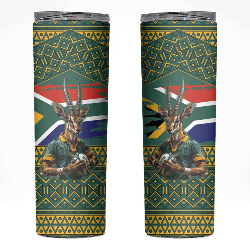 Custom South Africa Rugby Bokke Mascot Skinny Tumbler With Flag Style