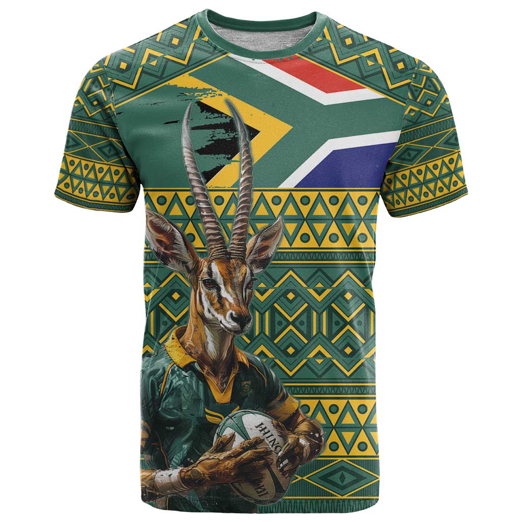 Custom South Africa Rugby Bokke Mascot T Shirt With Flag Style - Wonder Print Shop