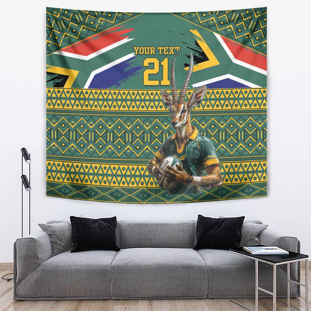 Custom South Africa Rugby Bokke Mascot Tapestry With Flag Style