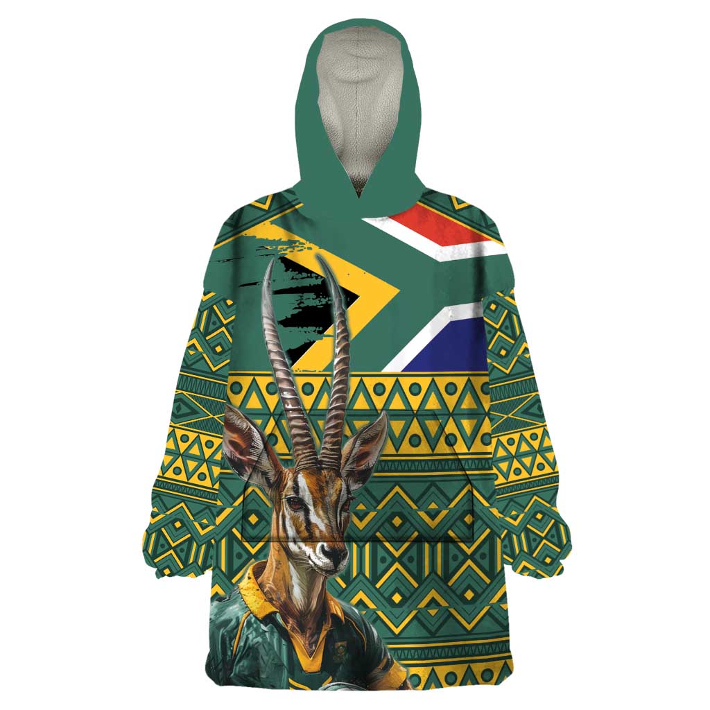 Custom South Africa Rugby Bokke Mascot Wearable Blanket Hoodie With Flag Style - Wonder Print Shop