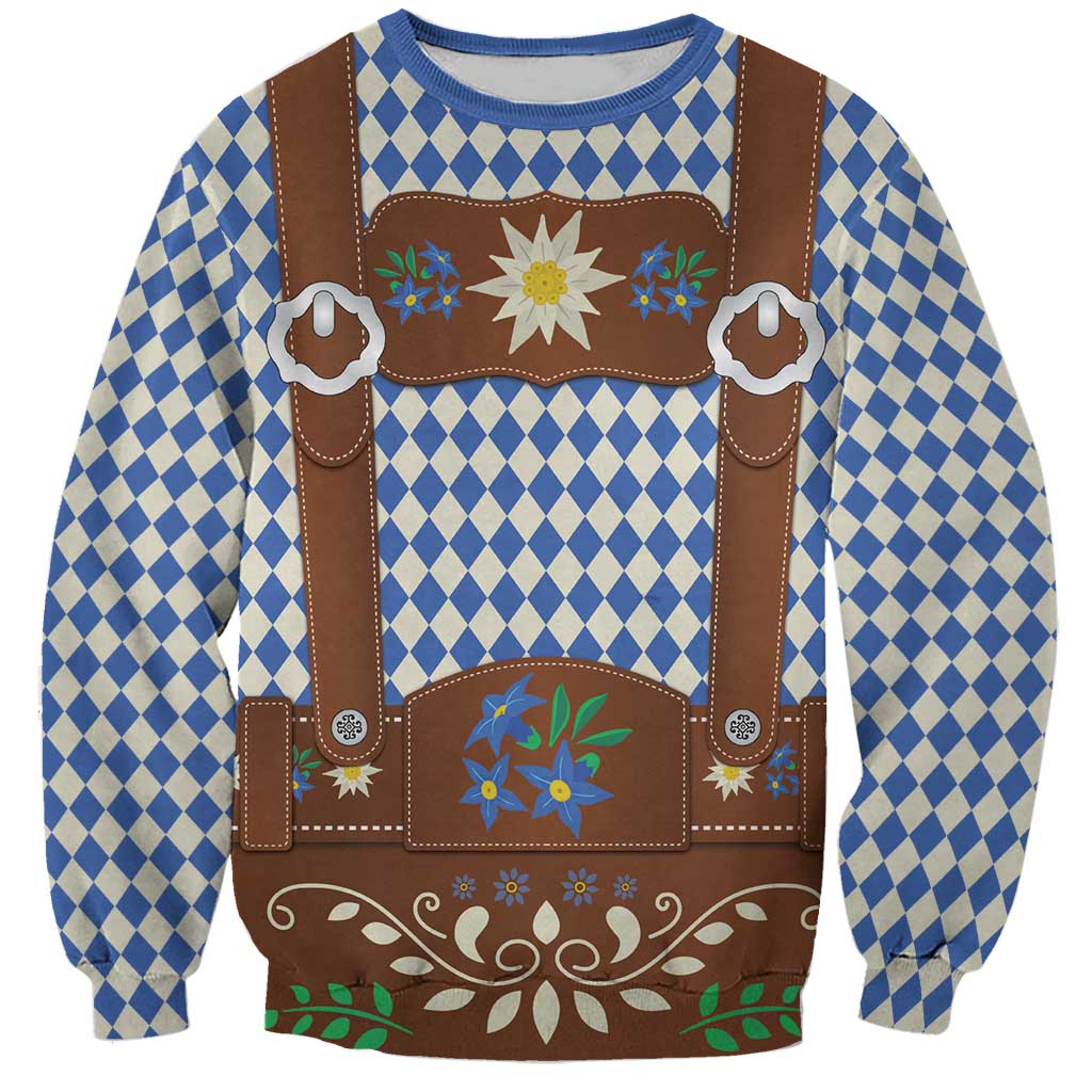 Lederhosen Oktoberfest Sweatshirt Blue Edelweiss Floral Polka Dots - Wonder Print Shop
