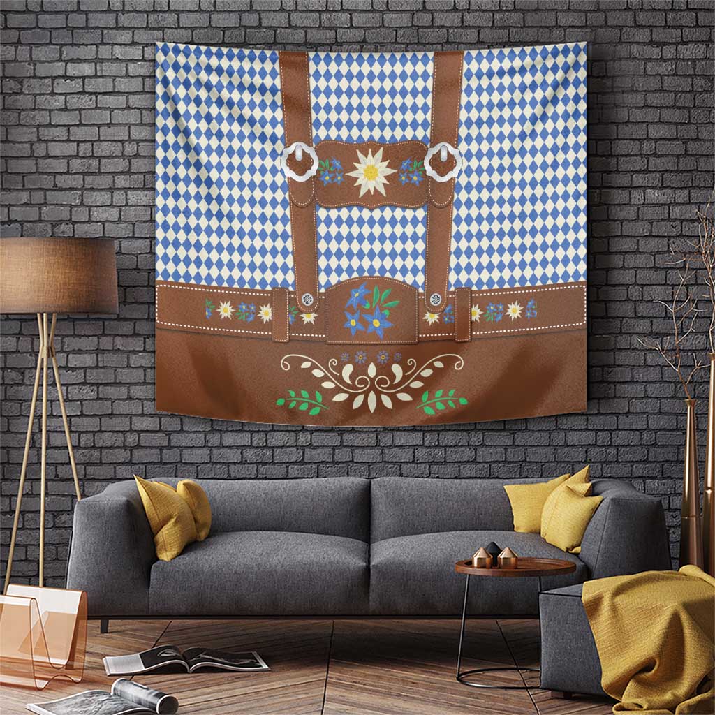 Lederhosen Oktoberfest Tapestry Blue Edelweiss Floral Polka Dots - Wonder Print Shop