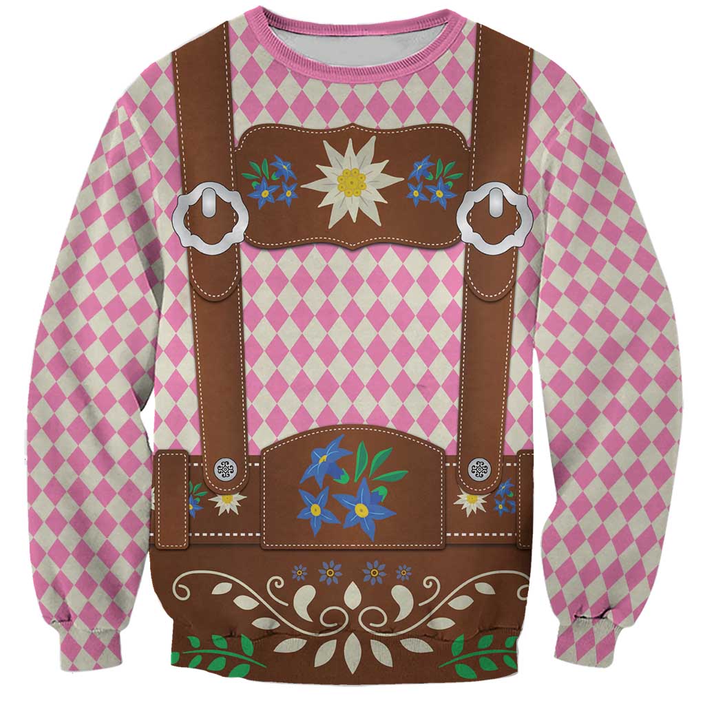 Lederhosen Oktoberfest Sweatshirt Pink Edelweiss Floral Polka Dots - Wonder Print Shop
