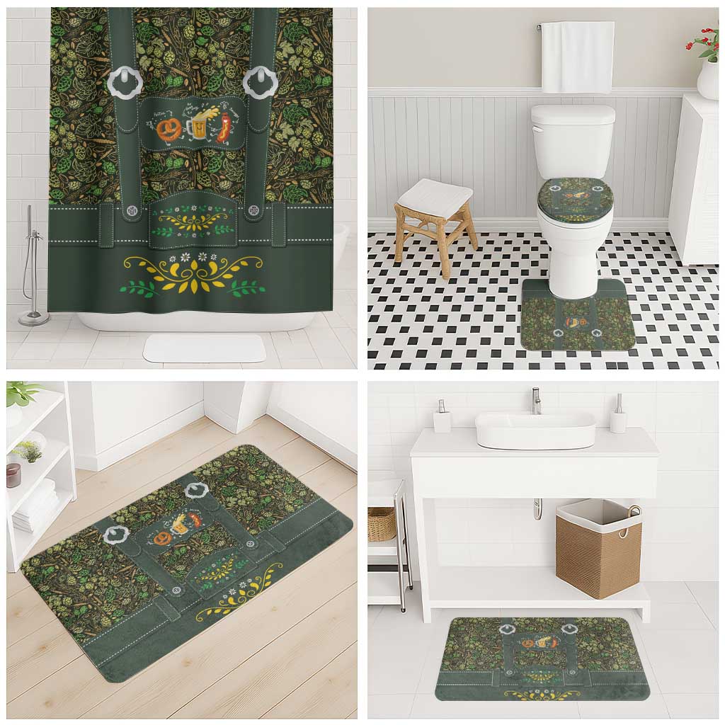 Lederhosen Oktoberfest Bathroom Set Hops And Malt Pattern - Wonder Print Shop