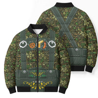 Lederhosen Oktoberfest Bomber Puffer Jacket Hops And Malt Pattern - Wonder Print Shop