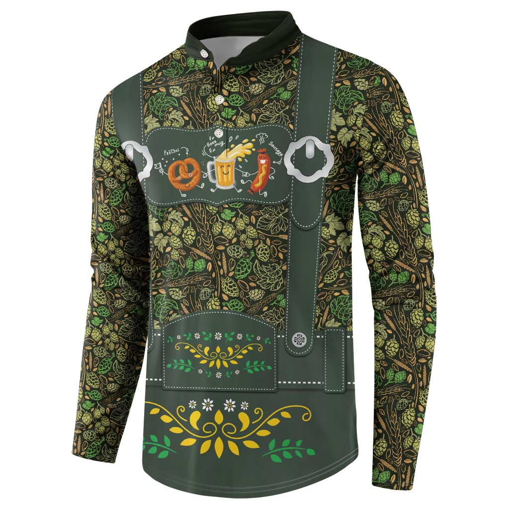 Lederhosen Oktoberfest Button Sweatshirt Hops And Malt Pattern - Wonder Print Shop