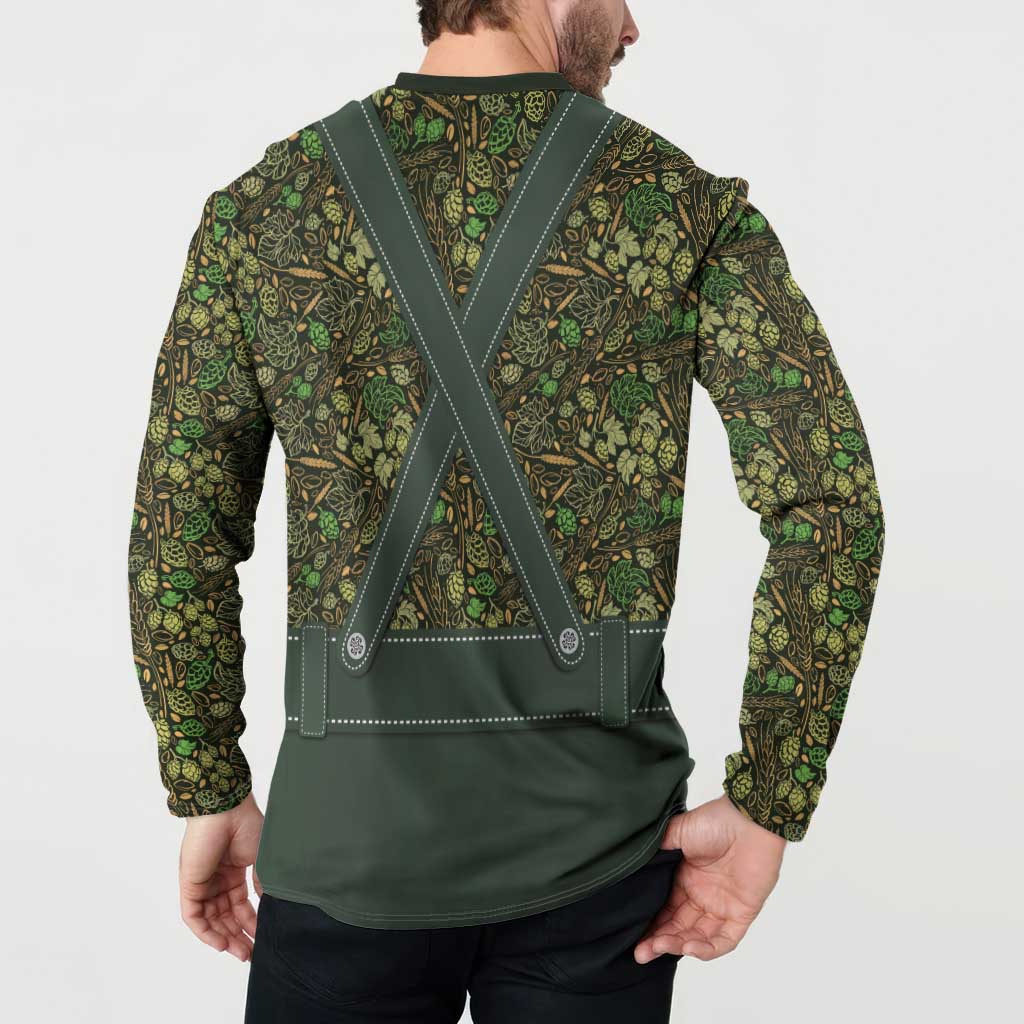 Lederhosen Oktoberfest Button Sweatshirt Hops And Malt Pattern - Wonder Print Shop