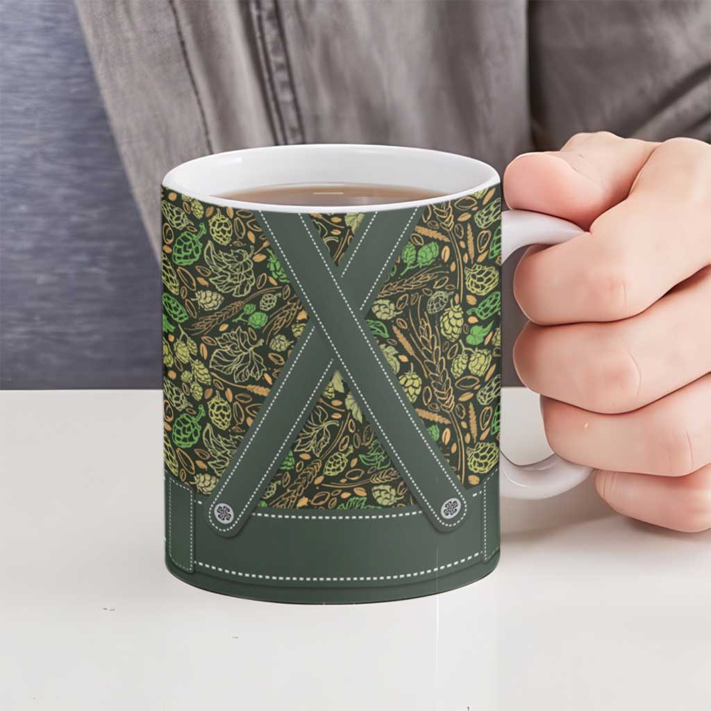 Lederhosen Oktoberfest Ceramic Mug Hops And Malt Pattern - Wonder Print Shop