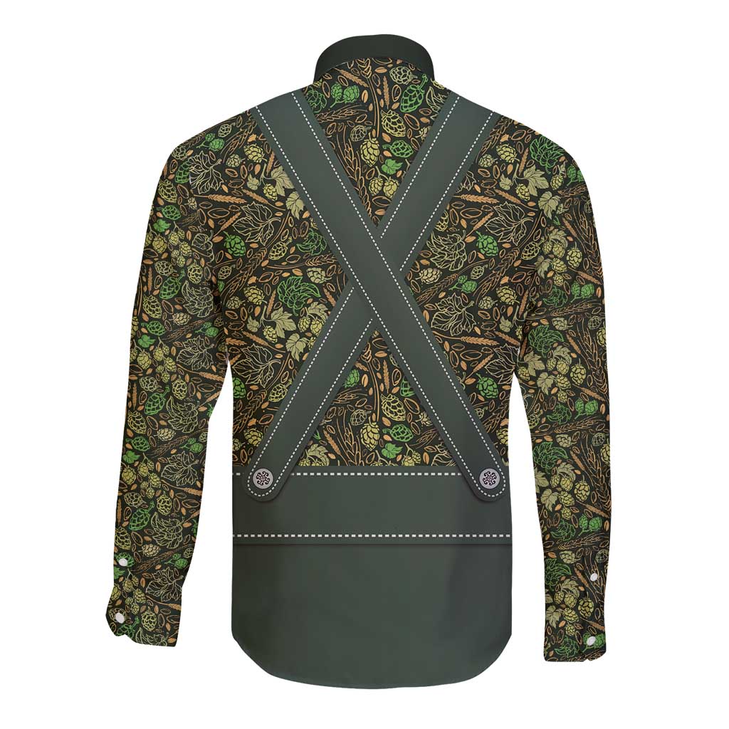 Lederhosen Oktoberfest Long Sleeve Button Shirt Hops And Malt Pattern - Wonder Print Shop