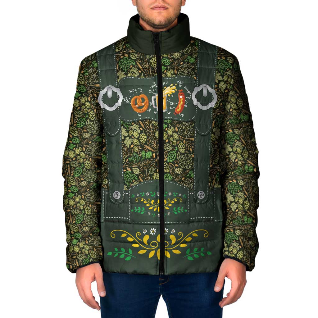 Lederhosen Oktoberfest Padded Jacket Hops And Malt Pattern - Wonder Print Shop