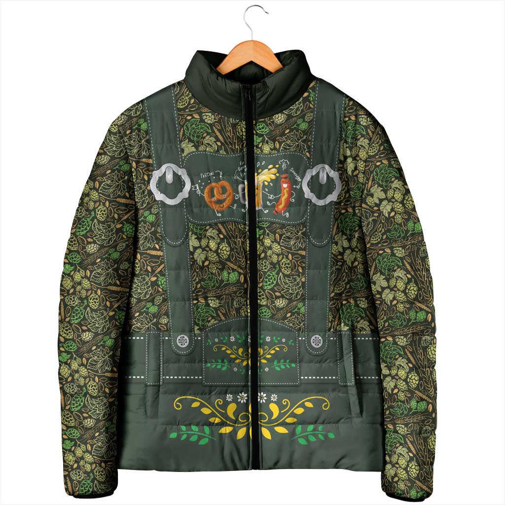 Lederhosen Oktoberfest Padded Jacket Hops And Malt Pattern - Wonder Print Shop