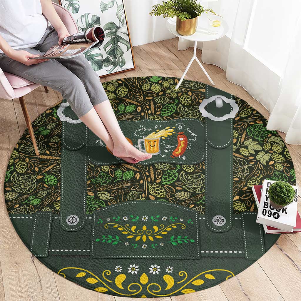 Lederhosen Oktoberfest Round Carpet Hops And Malt Pattern - Wonder Print Shop