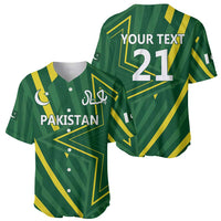 Green Pakistan cricket baseball jersey with 'PAKISTAN' crest and gold number 21