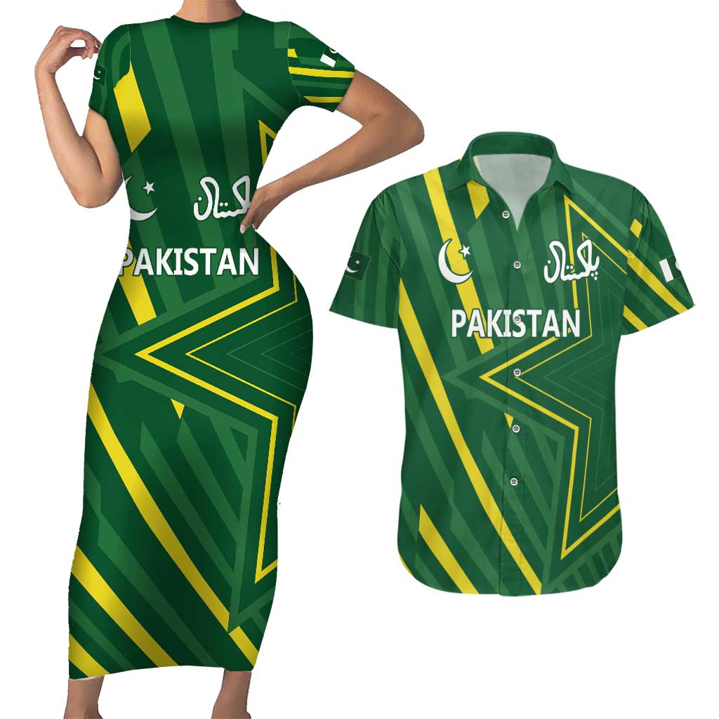 Pakistan Cricket Custom Couples Matching Short Sleeve Bodycon Dress and Hawaiian Shirt Shaheen Falcon Go Champions LT9 - Wonder Print Shop