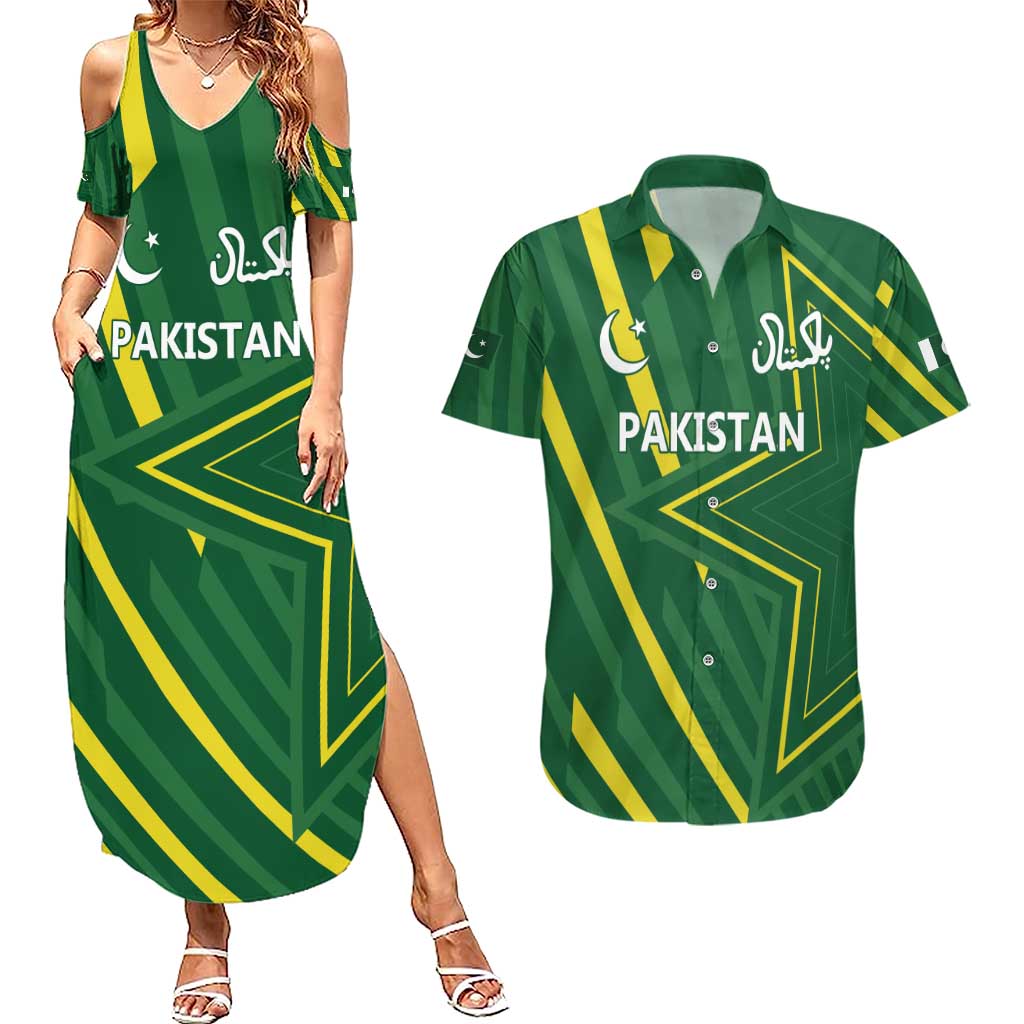 Pakistan Cricket Custom Couples Matching Summer Maxi Dress and Hawaiian Shirt Shaheen Falcon Go Champions LT9 - Wonder Print Shop