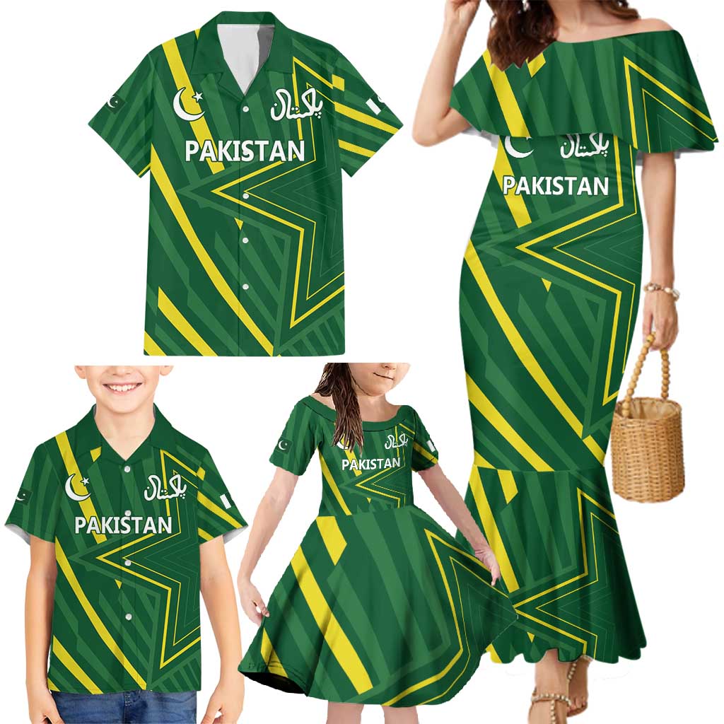 Pakistan Cricket Custom Family Matching Mermaid Dress and Hawaiian Shirt Shaheen Falcon Go Champions LT9 - Wonder Print Shop