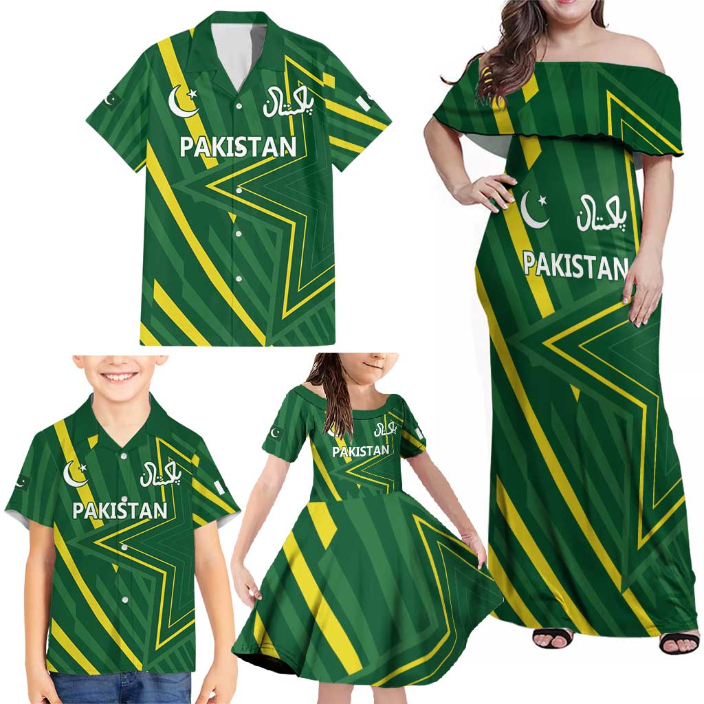 Pakistan Cricket Custom Family Matching Off Shoulder Maxi Dress and Hawaiian Shirt Shaheen Falcon Go Champions LT9 - Wonder Print Shop