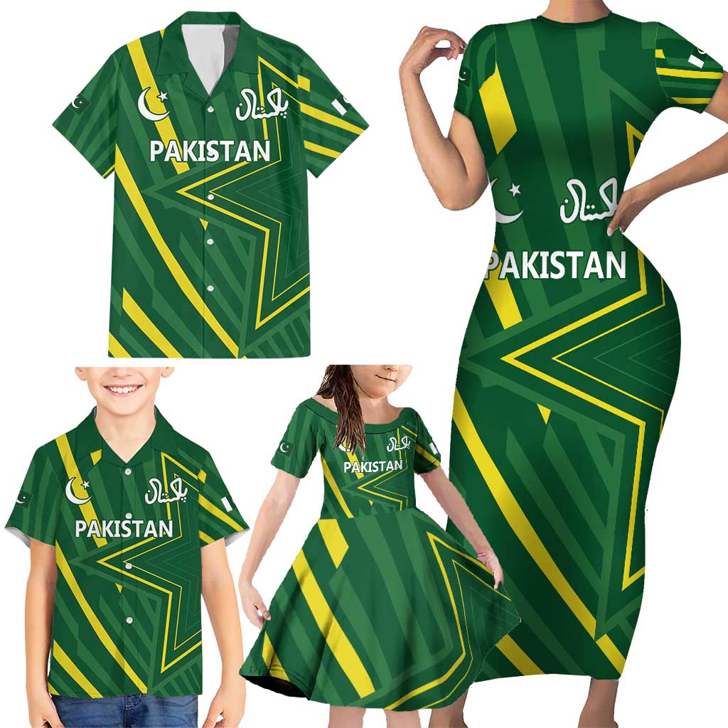 Pakistan Cricket Custom Family Matching Short Sleeve Bodycon Dress and Hawaiian Shirt Shaheen Falcon Go Champions - Wonder Print Shop