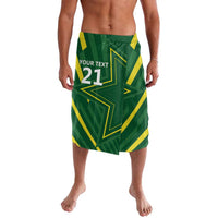 Green and yellow geometric skirt with "YOUR TEXT 27" front print