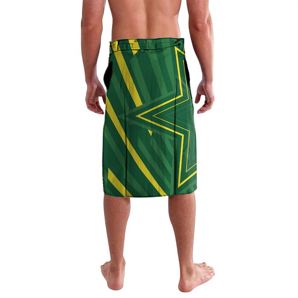 Green and yellow geometric loungewear skirt with bold side pattern