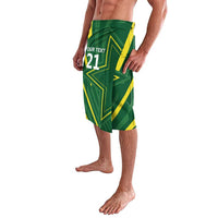 Green and yellow geometric skirt with "YOUR TEXT 27" front print