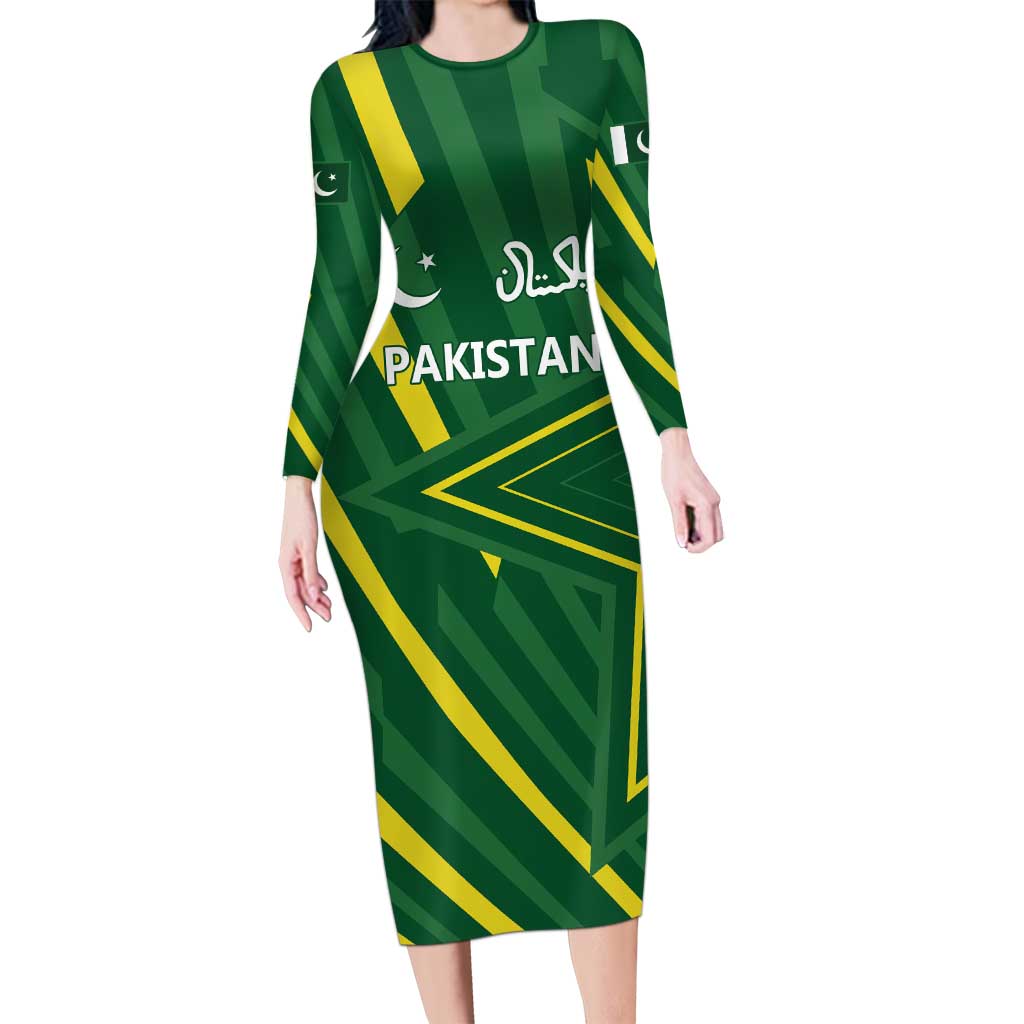 Pakistan Cricket Custom Long Sleeve Bodycon Dress Shaheen Falcon Go Champions - Wonder Print Shop