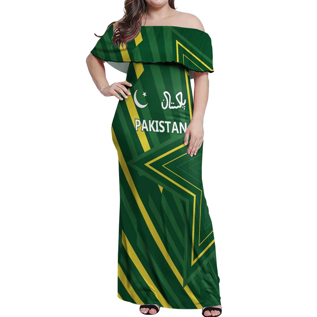 Pakistan Cricket Custom Off Shoulder Maxi Dress Shaheen Falcon Go Champions - Wonder Print Shop