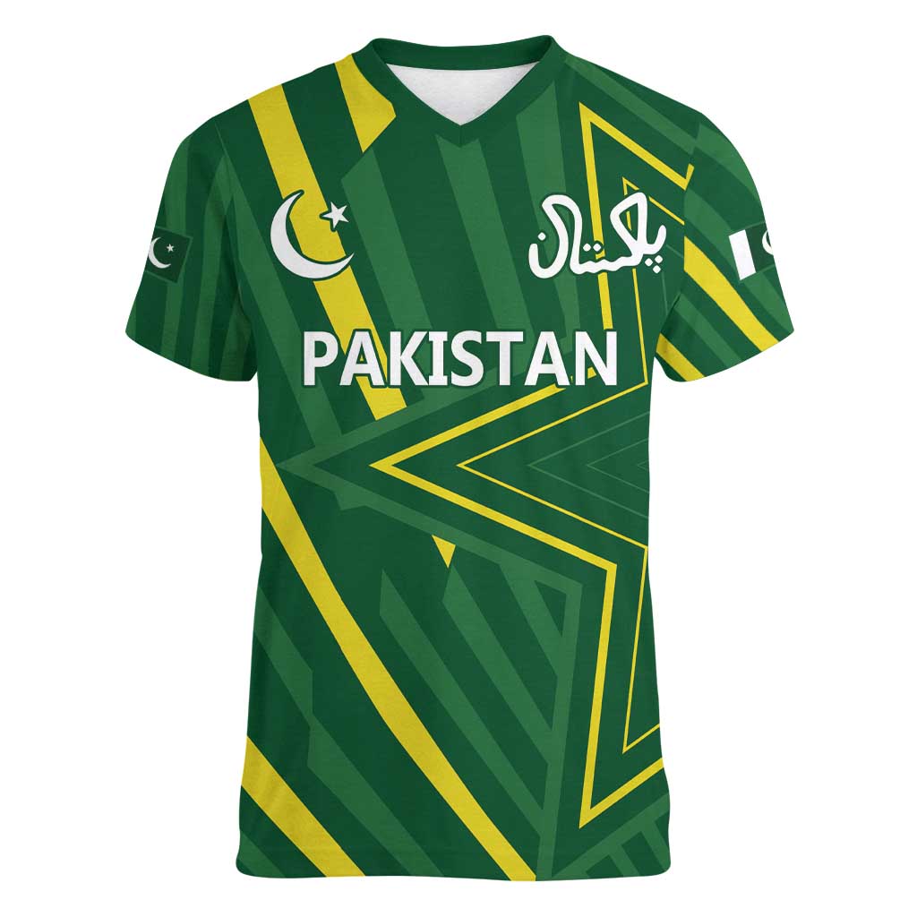 Pakistan Cricket Custom Women V-Neck T-Shirt Shaheen Falcon Go Champions