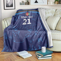 Blue cricket-themed custom blanket with Afghan map, crest, stripes, and “21” text