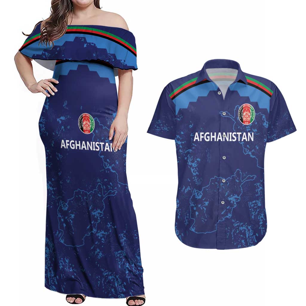 Afghan Atalans Cricket Custom Couples Matching Off Shoulder Maxi Dress and Hawaiian Shirt Afghanistan Map with Sporty Style LT9 - Wonder Print Shop