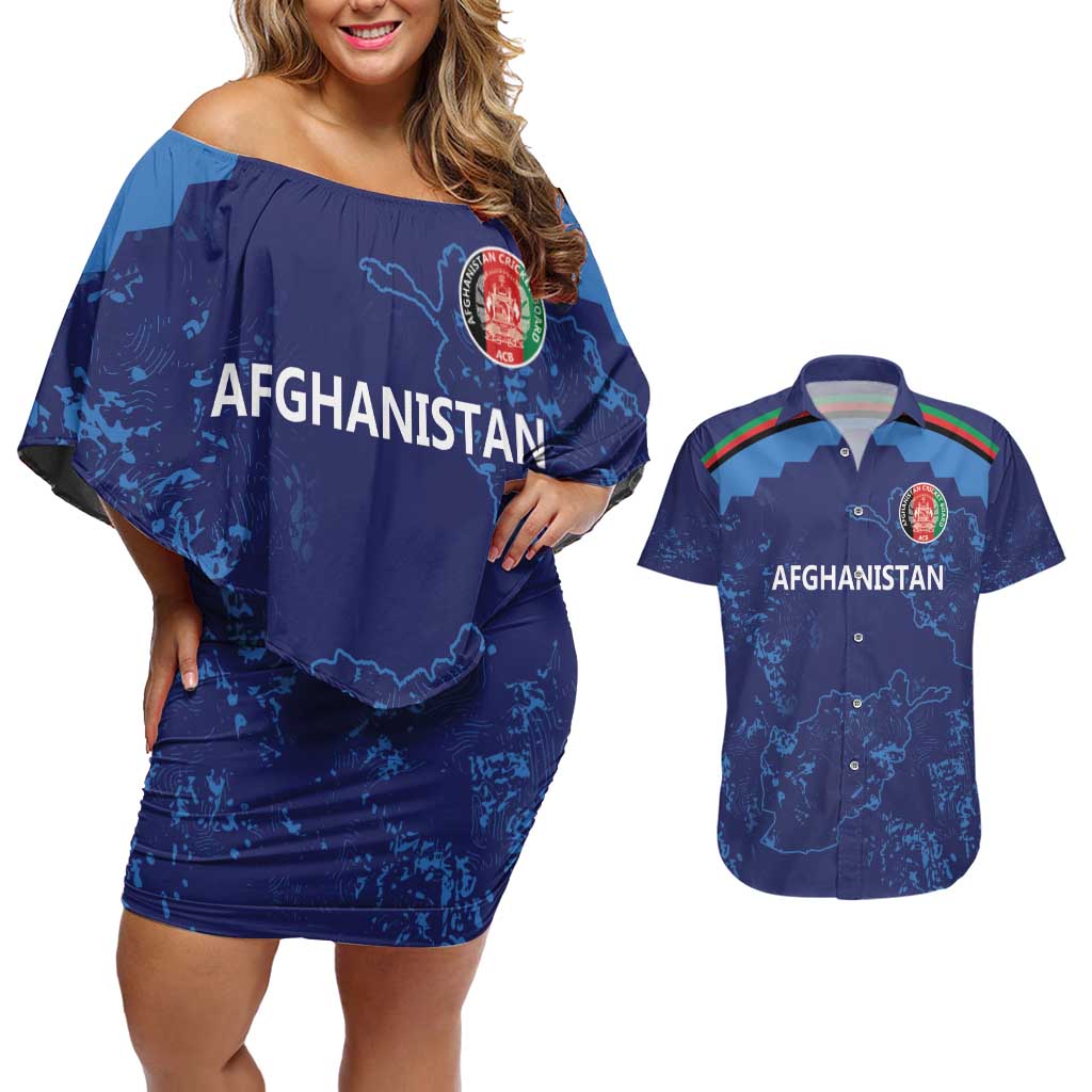 Afghan Atalans Cricket Custom Couples Matching Off Shoulder Short Dress and Hawaiian Shirt Afghanistan Map with Sporty Style LT9 - Wonder Print Shop