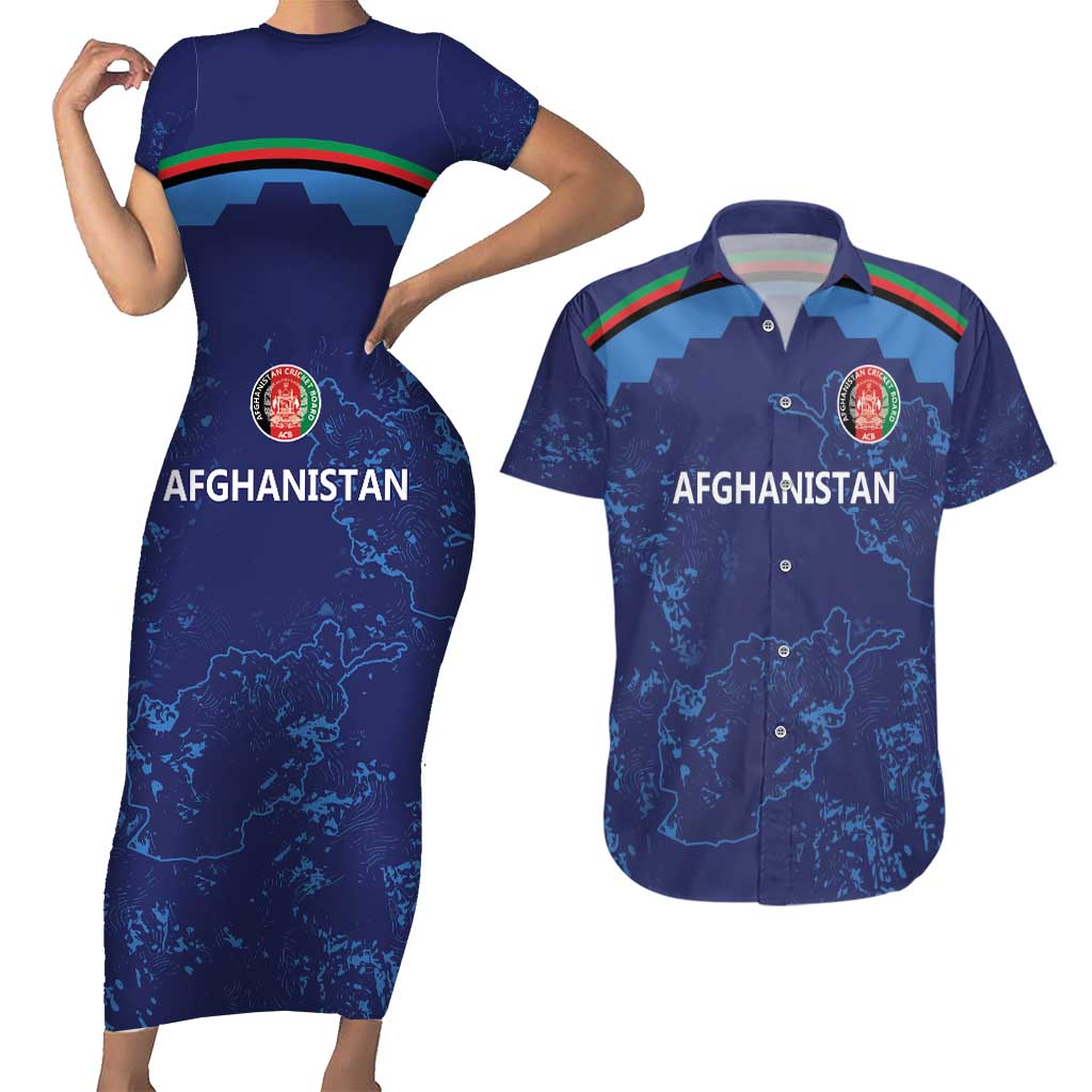 Afghan Atalans Cricket Custom Couples Matching Short Sleeve Bodycon Dress and Hawaiian Shirt Afghanistan Map with Sporty Style LT9 - Wonder Print Shop